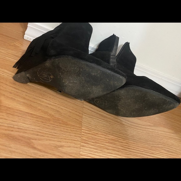 Black Fringe Wedge Boot suede bootie - Picture 4 of 5